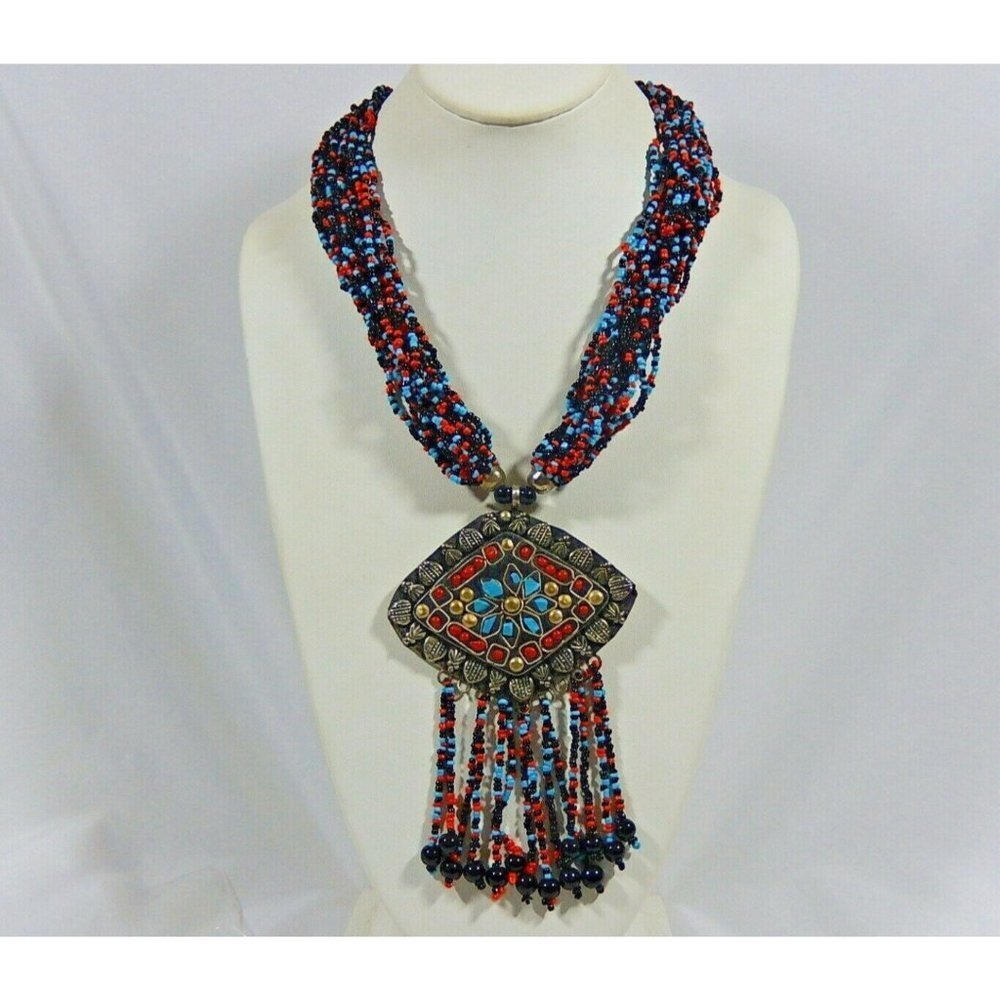 Vintage BERBER HIRZ SILVER & GLASS BEAD MASSIVE TRIBAL NECKLACE